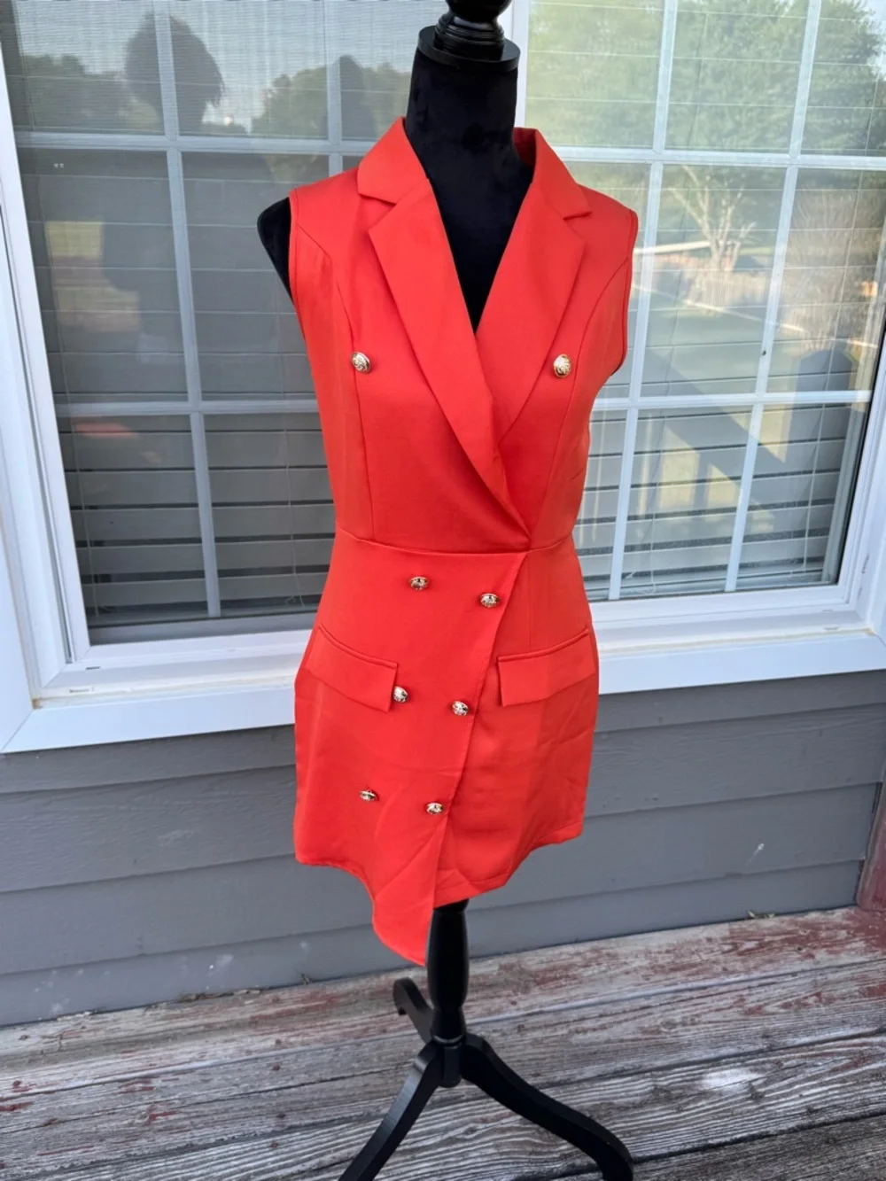 Sleeveless Coral Red/Orange‎ Double-Breasted Blazer Mini Dress